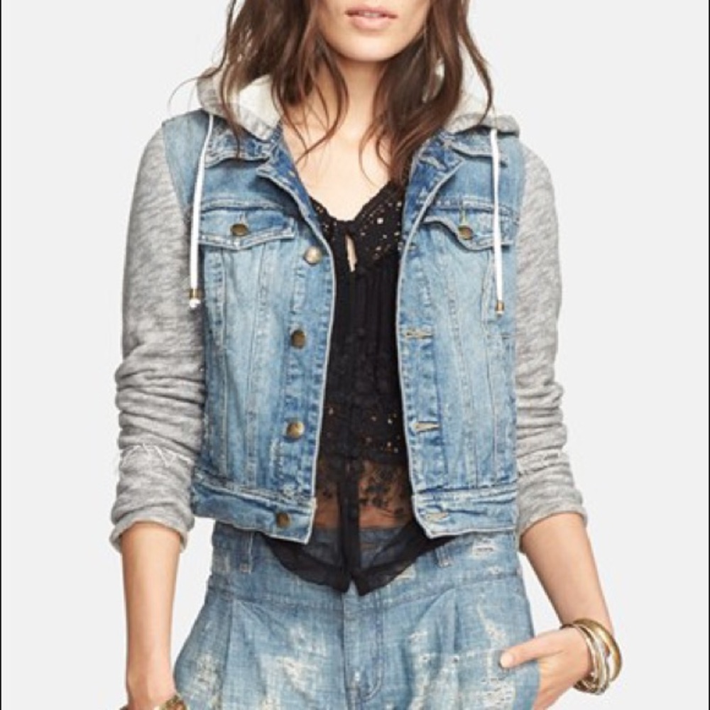 Free People Hooded Jean Jacket